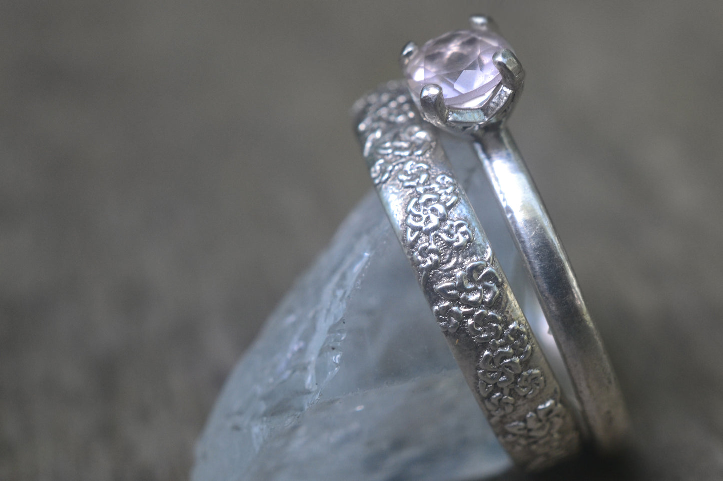 Cherry Blossom Wedding Band & Rose Quartz Ring