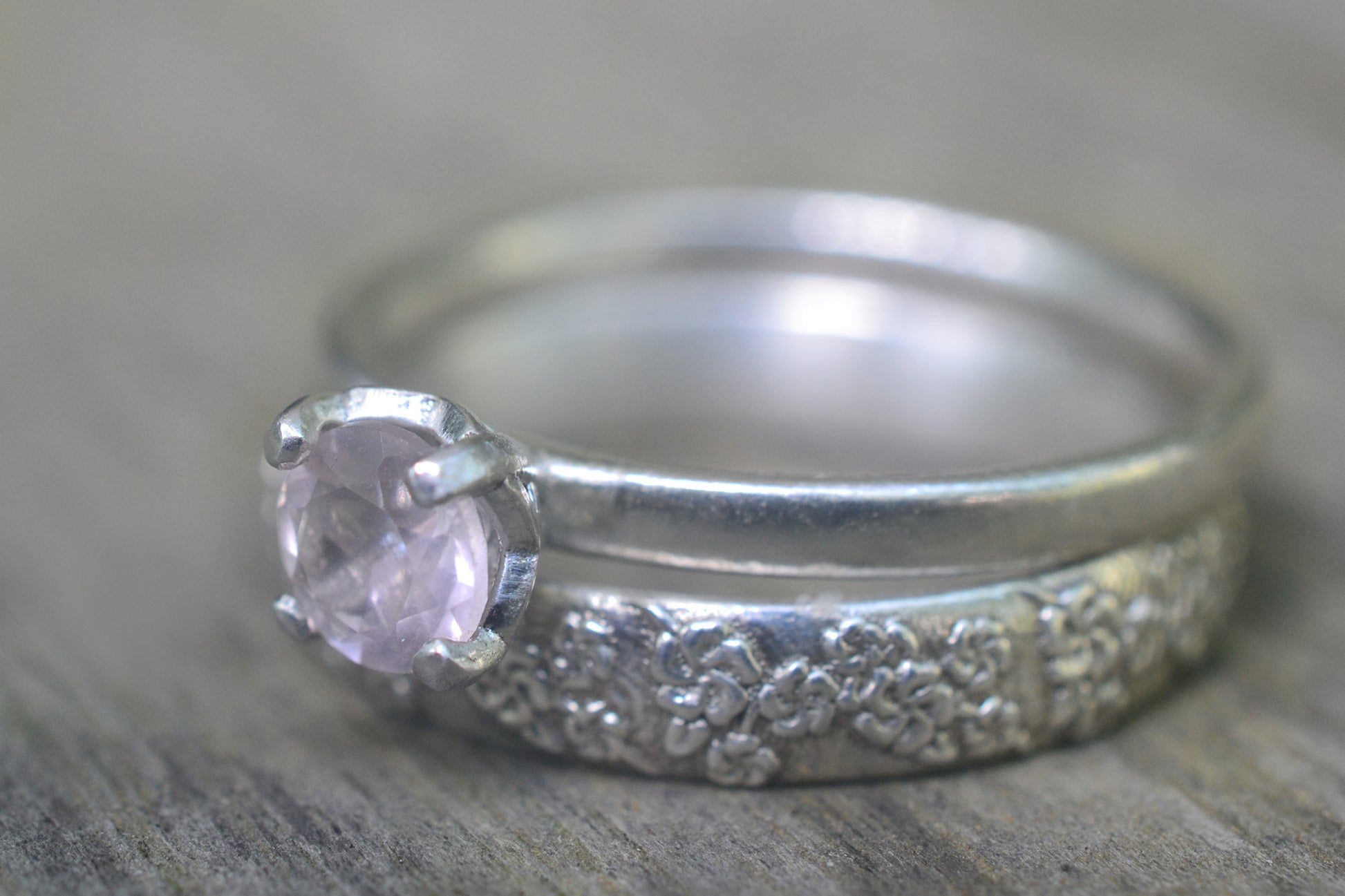 Rose Quartz Bridal Ring Set in Sterling Silver