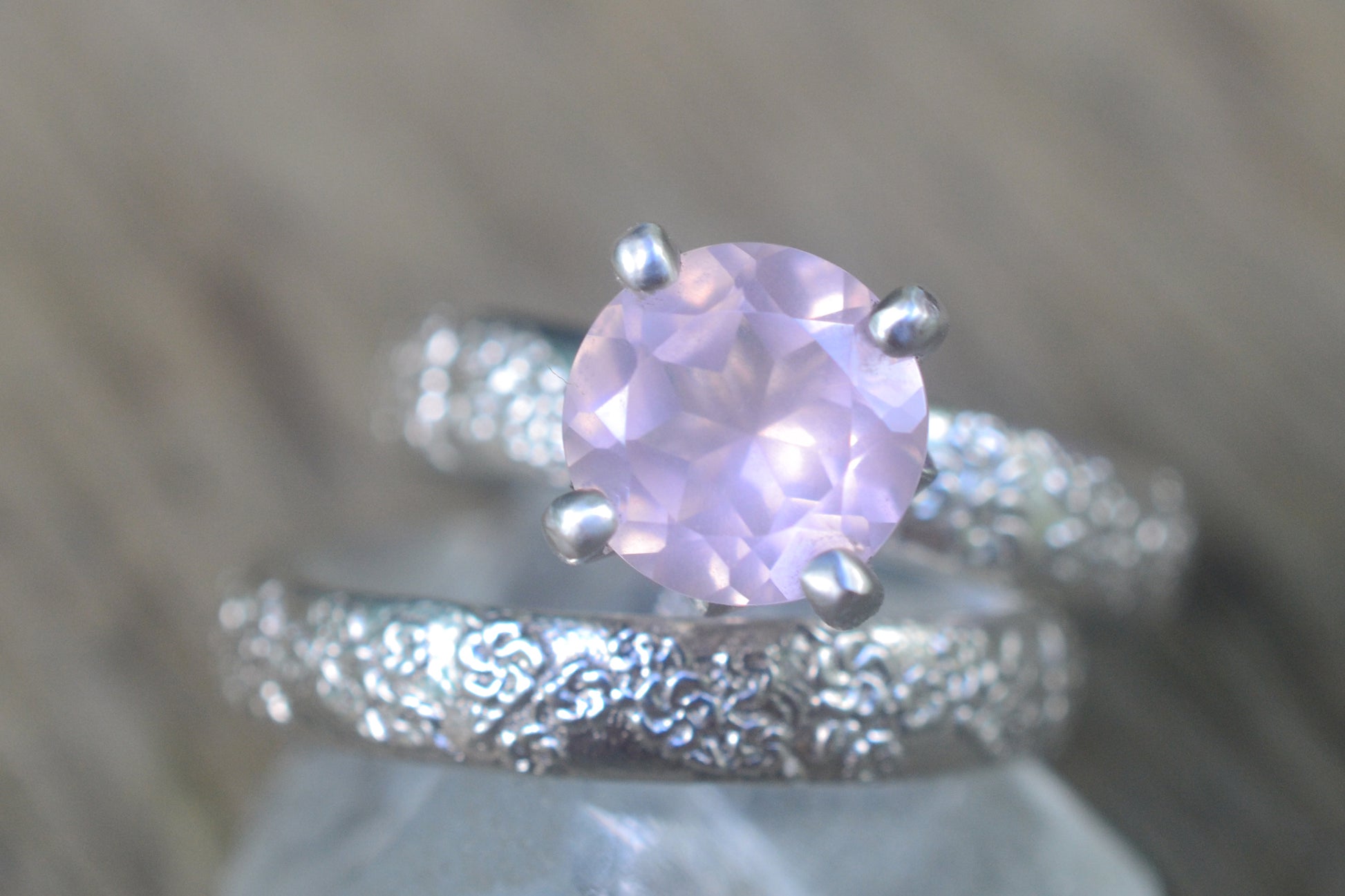 8mm Rose Quartz Bridal Ring Set For Women