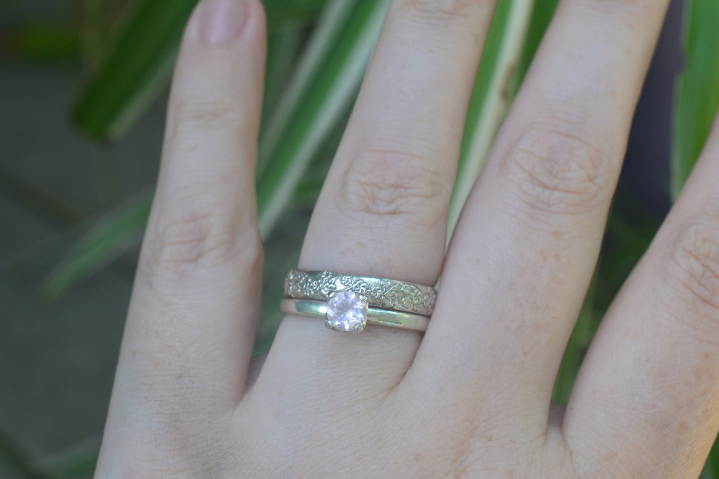 Dainty Rose Quartz Bridal Set in Sterling Silver