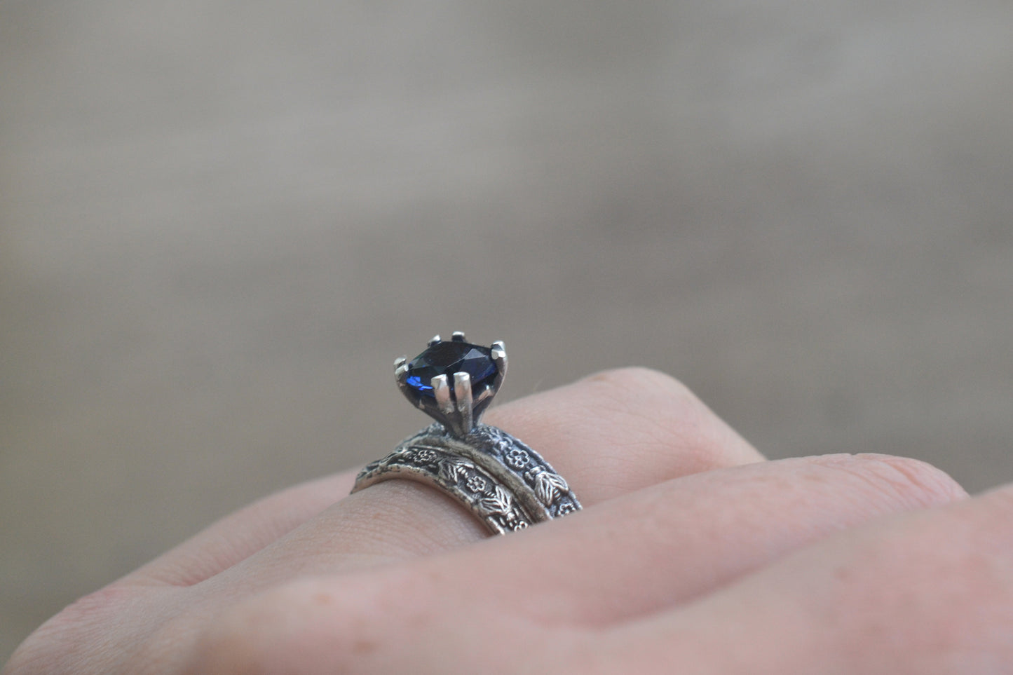 Sapphire Wedding Band Set in Oxidised Silver