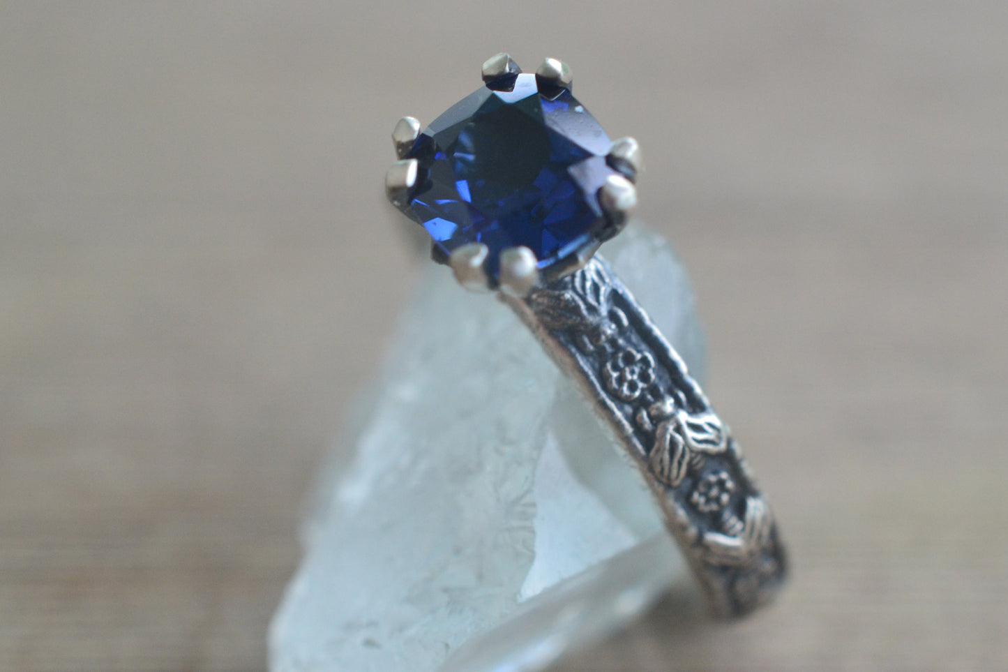 Silver Honeybee Ring With Blue Sapphire
