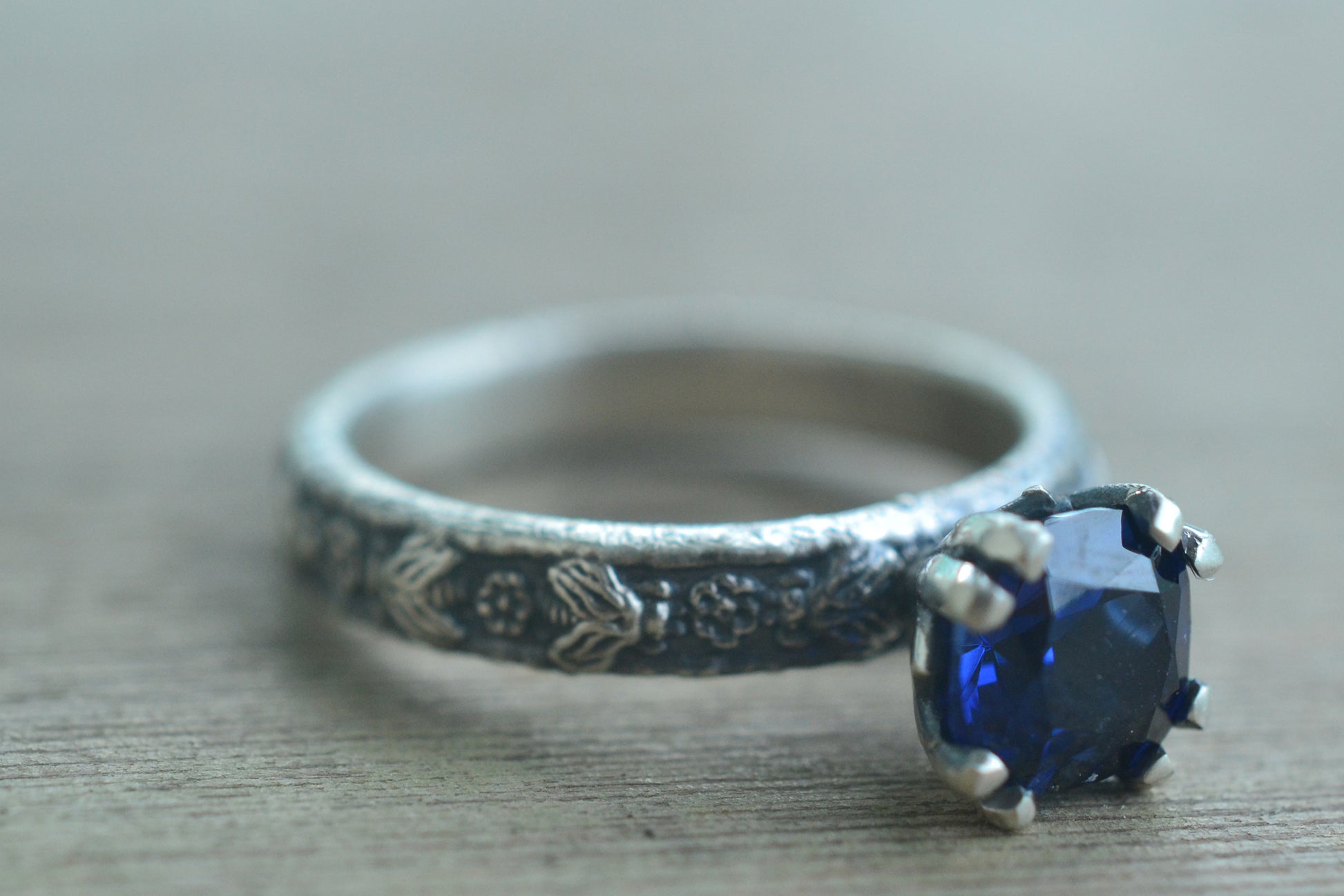 Blue Sapphire Engagement Ring With Bees