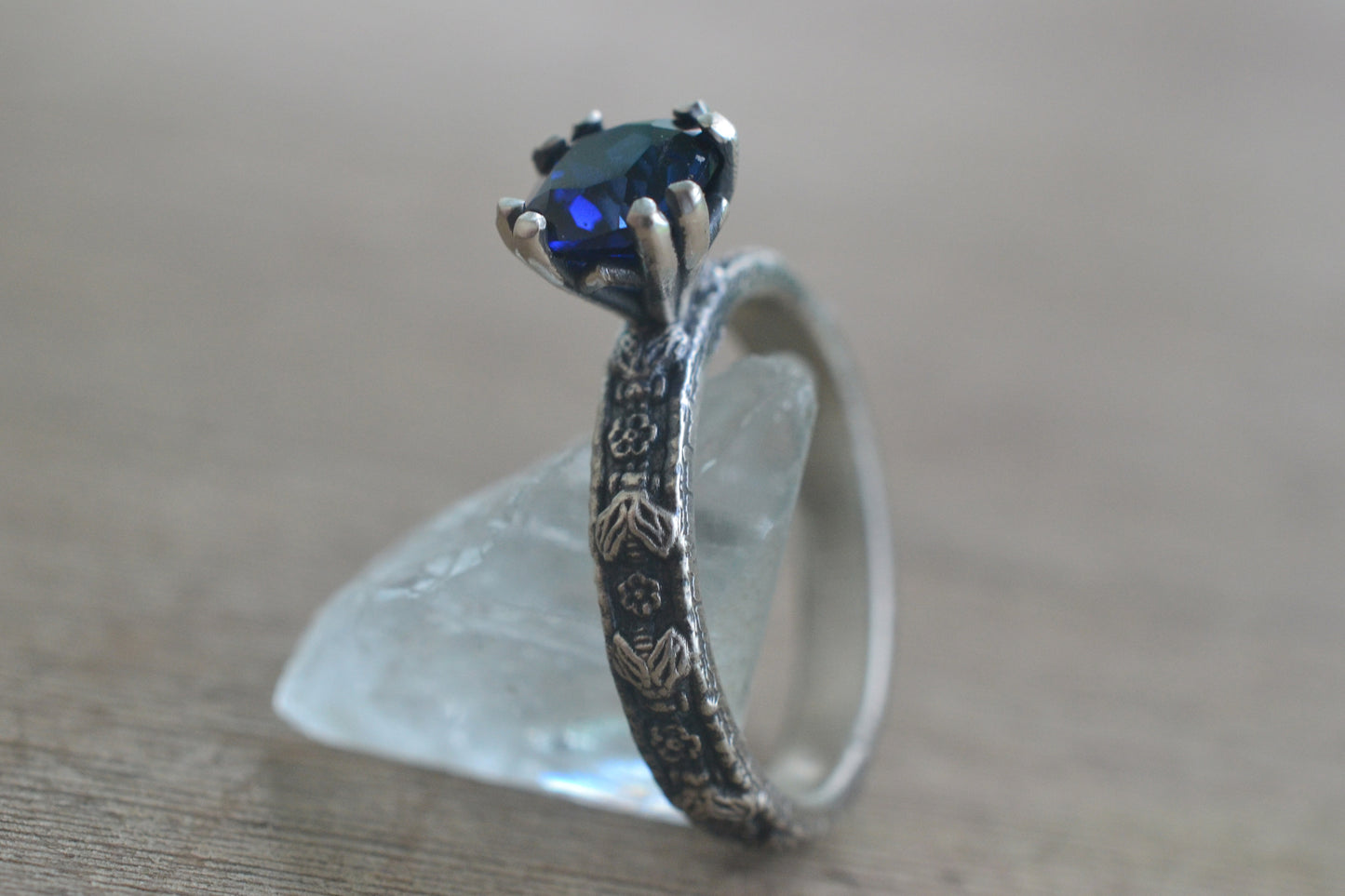 Sapphire Rose & Bee Engagement Ring