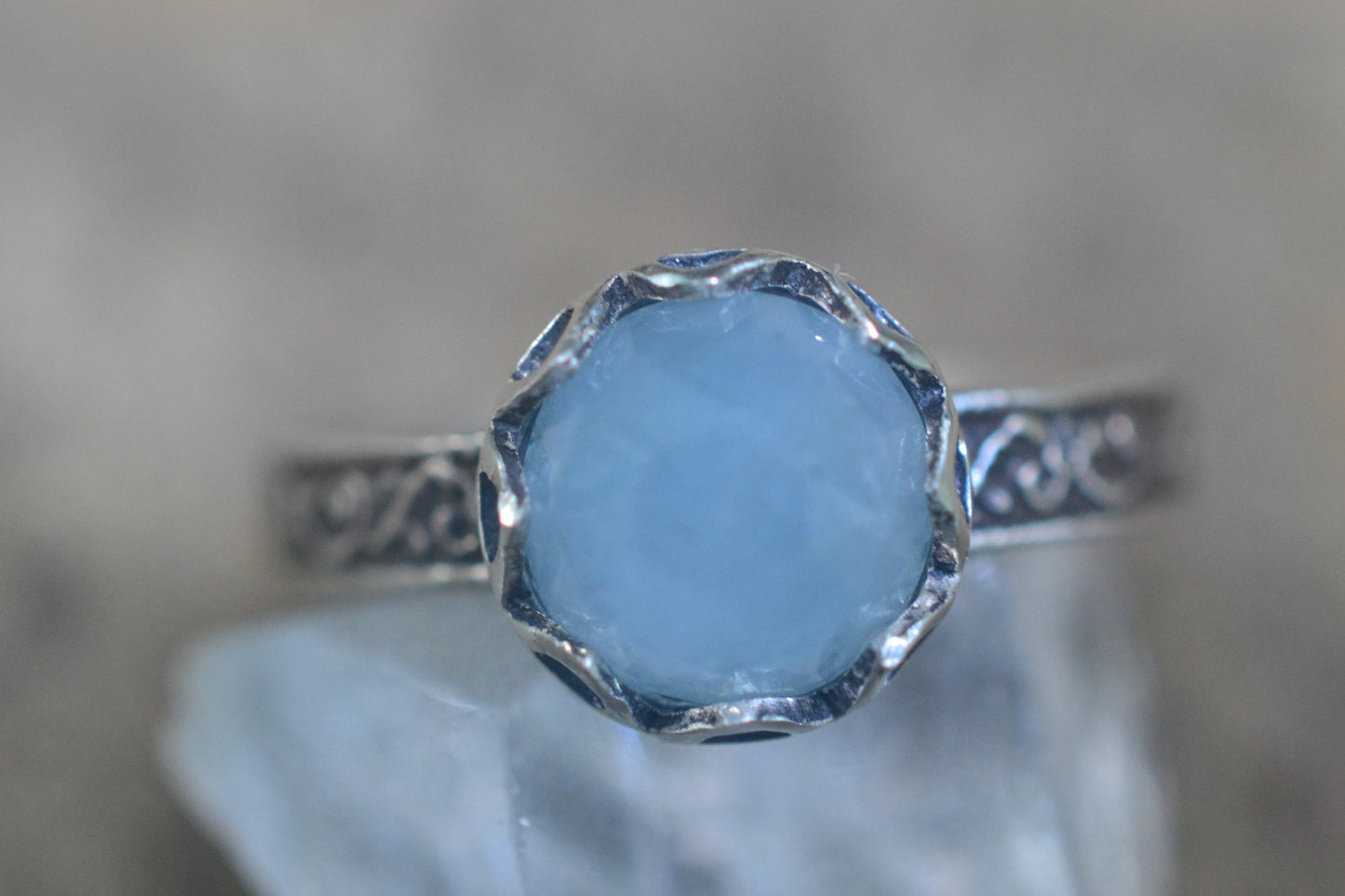 Milky Aquamarine Cabochon Ring in Silver