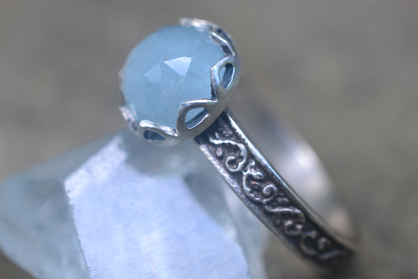 Seafoam Aquamarine Ring in 925 Sterling