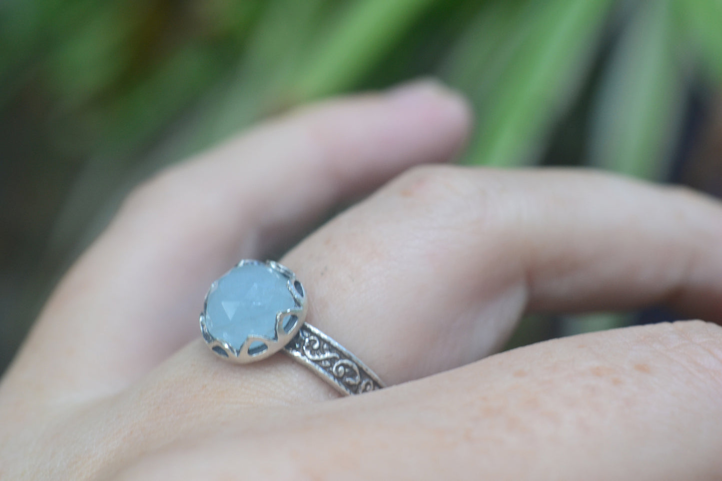 Gothic Silver Renaissance Ring With Aquamarine