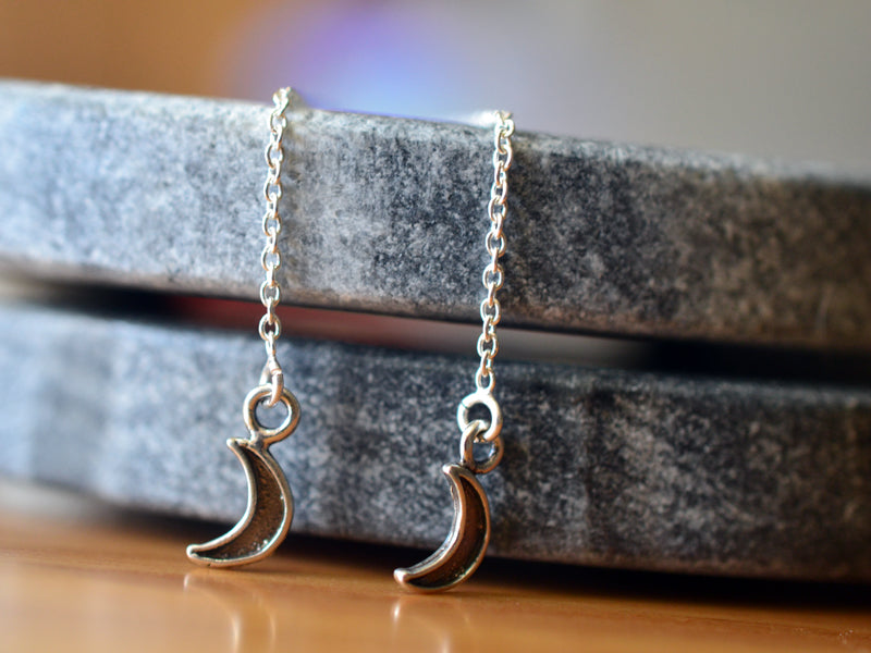 Sterling Silver Crescent Moon Thread Earrings