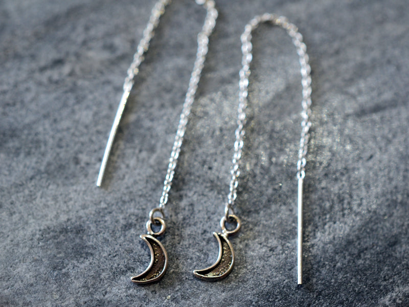 Handmade Sterling Silver Crescent Moon Ear Threads