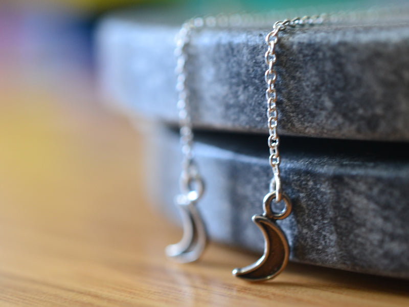 Sterling Silver Crescent Moon Threader Earrings