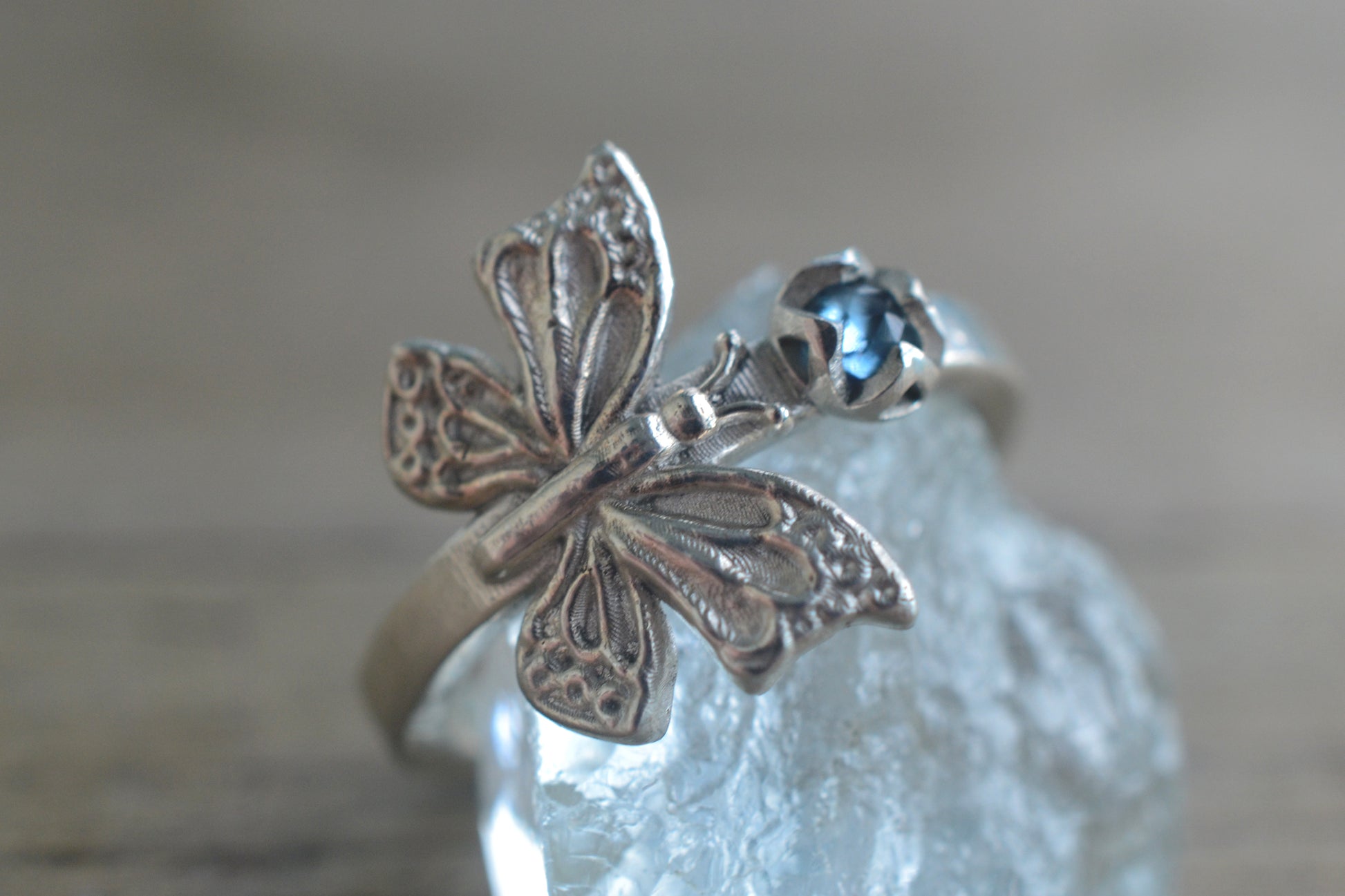 Silver Butterfly Ring With London Blue Topaz