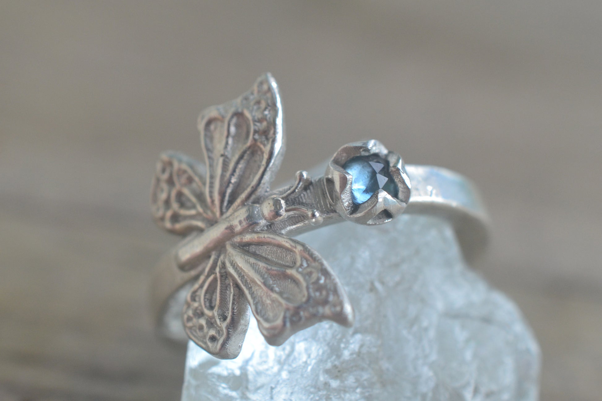 London Blue Topaz Butterfly Ring in 925 Silver