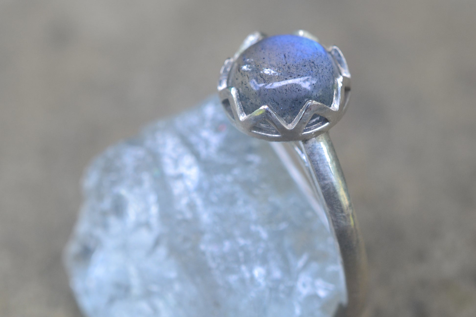 Blue Fire Labradorite Crystal Cathedral Ring