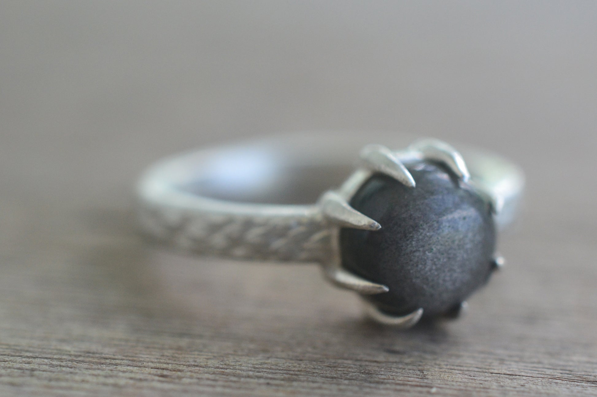 925 Silver Dragonscale Ring With 8mm Obsidian