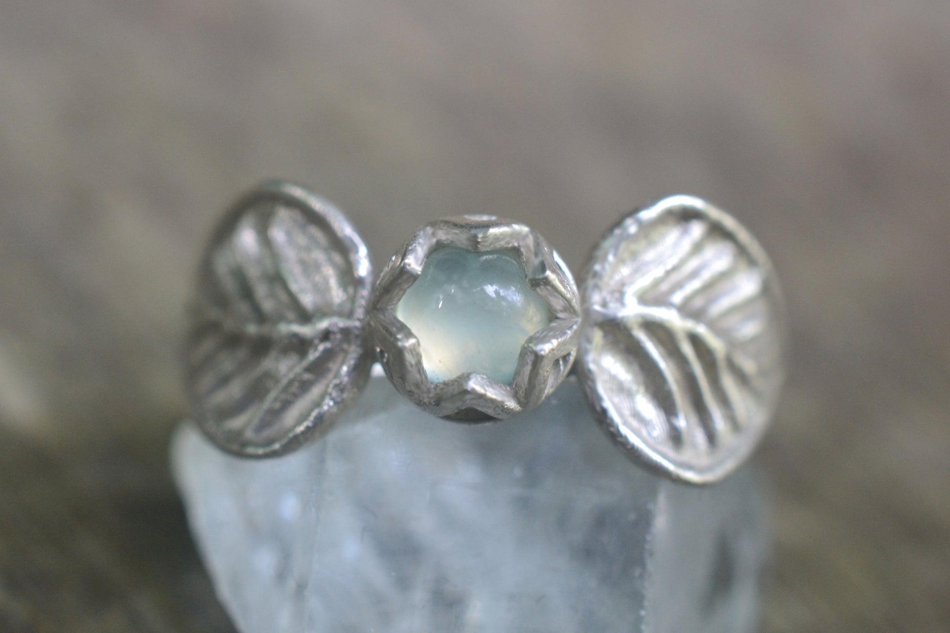Sterling Silver Leaf Ring With Natural Prehnite