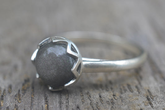 Silver Obsidian Cathedral Ring in Sterling