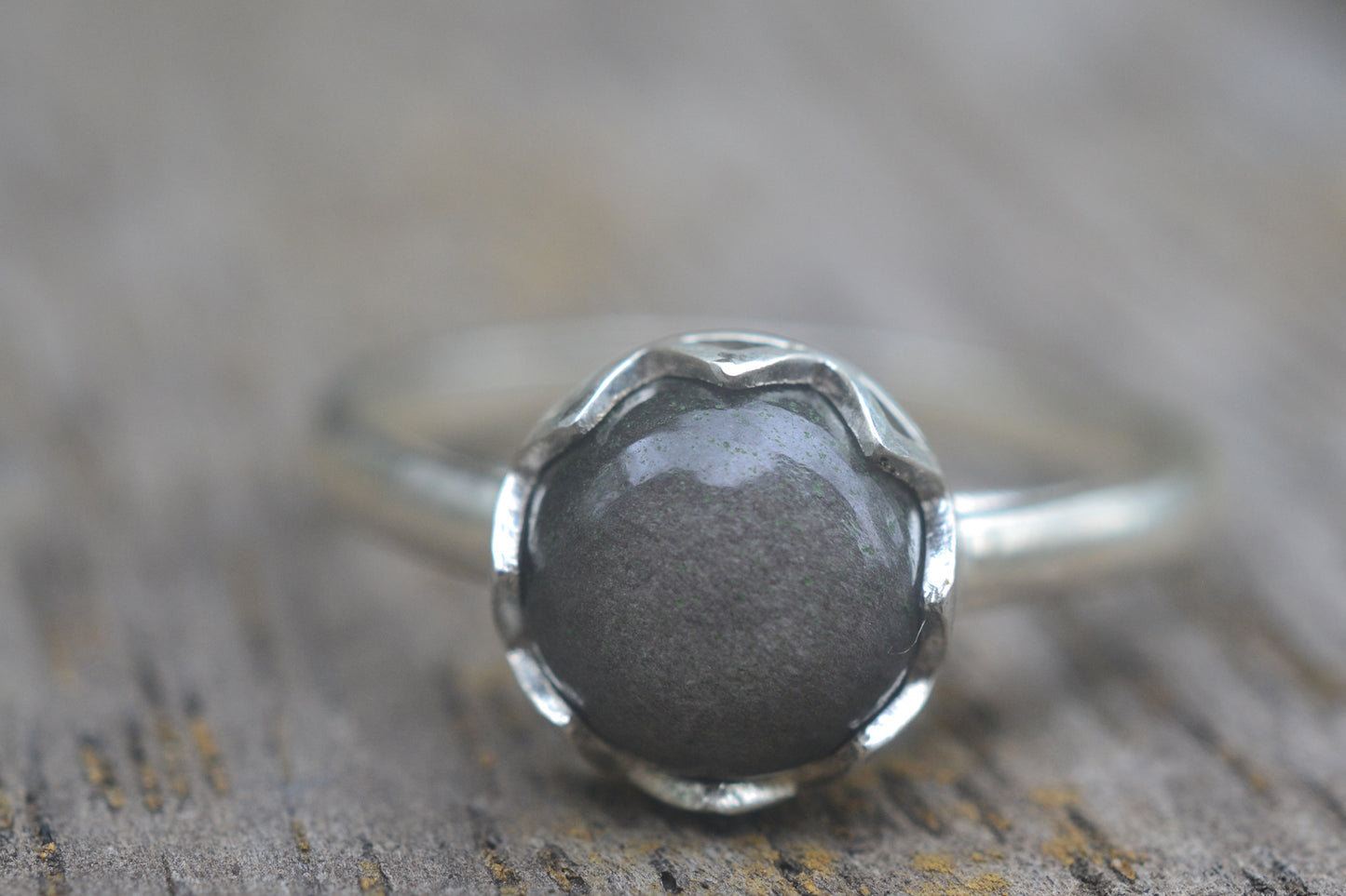 Sterling Silver Cathedral Ring With Obsidian