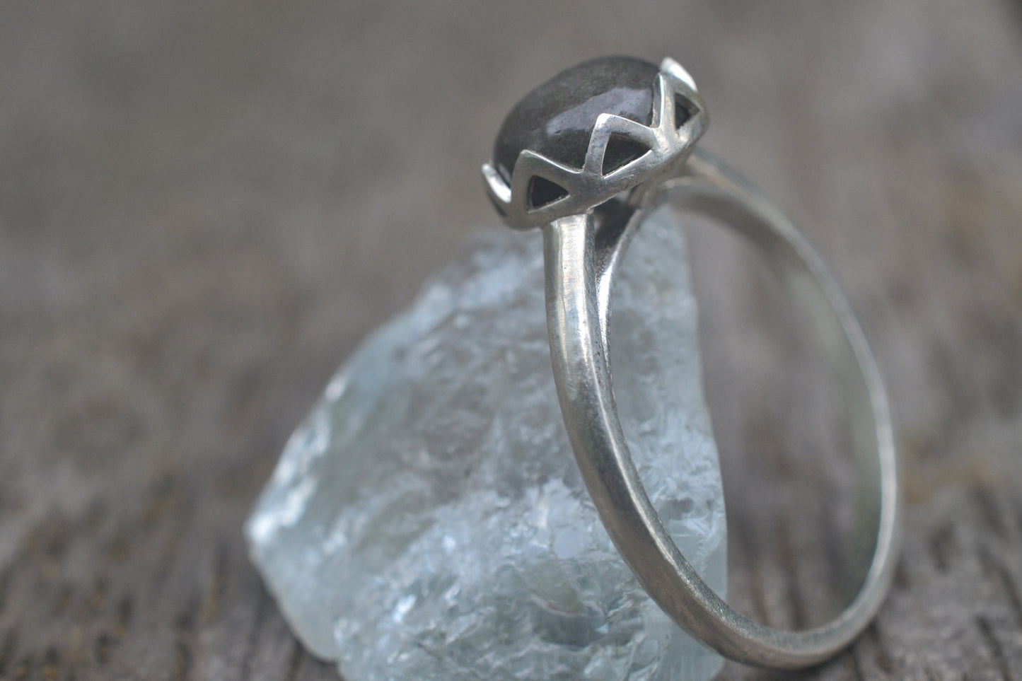 Minimalist Bezel Set Obsidian Ring in Sterling