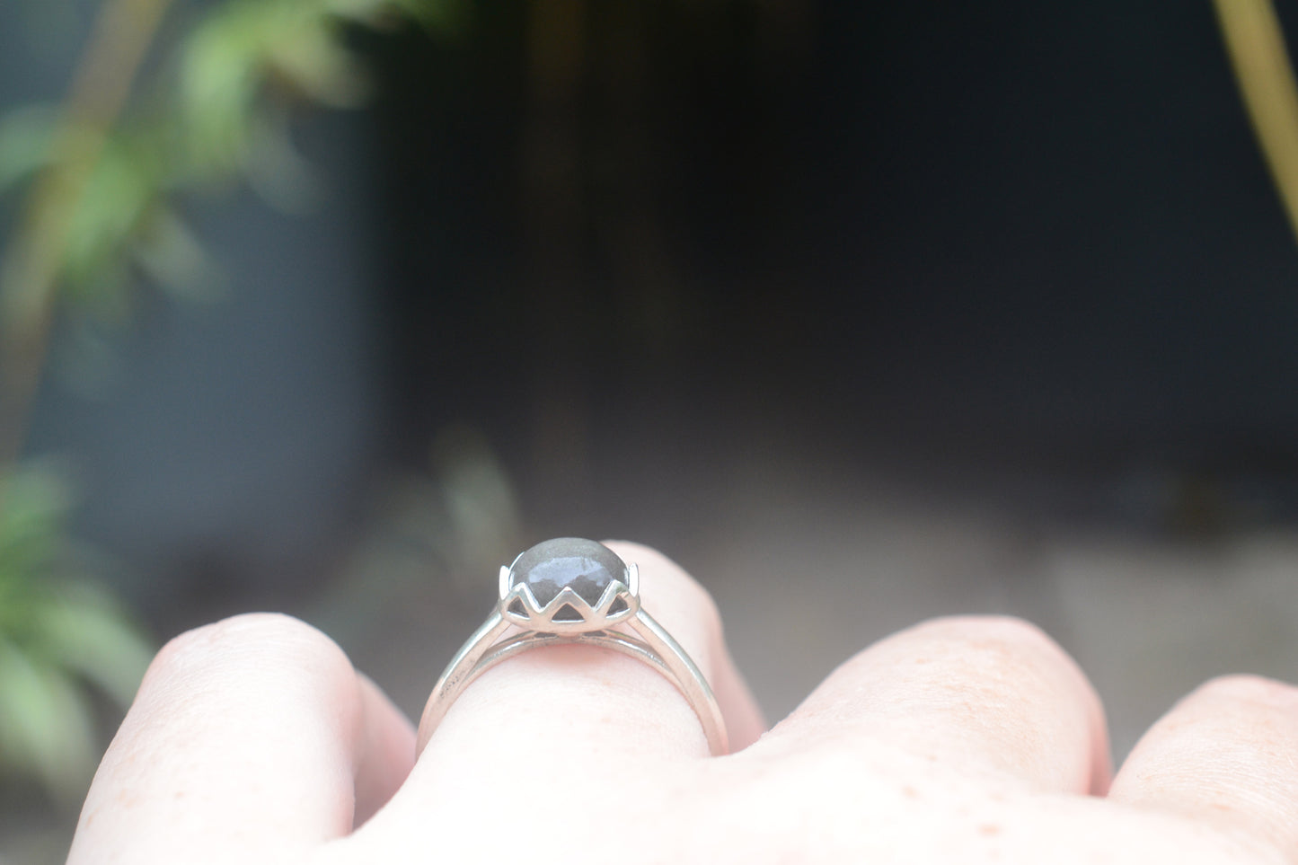 Bezel Set Obsidian Cathedral Ring in Sterling Silver