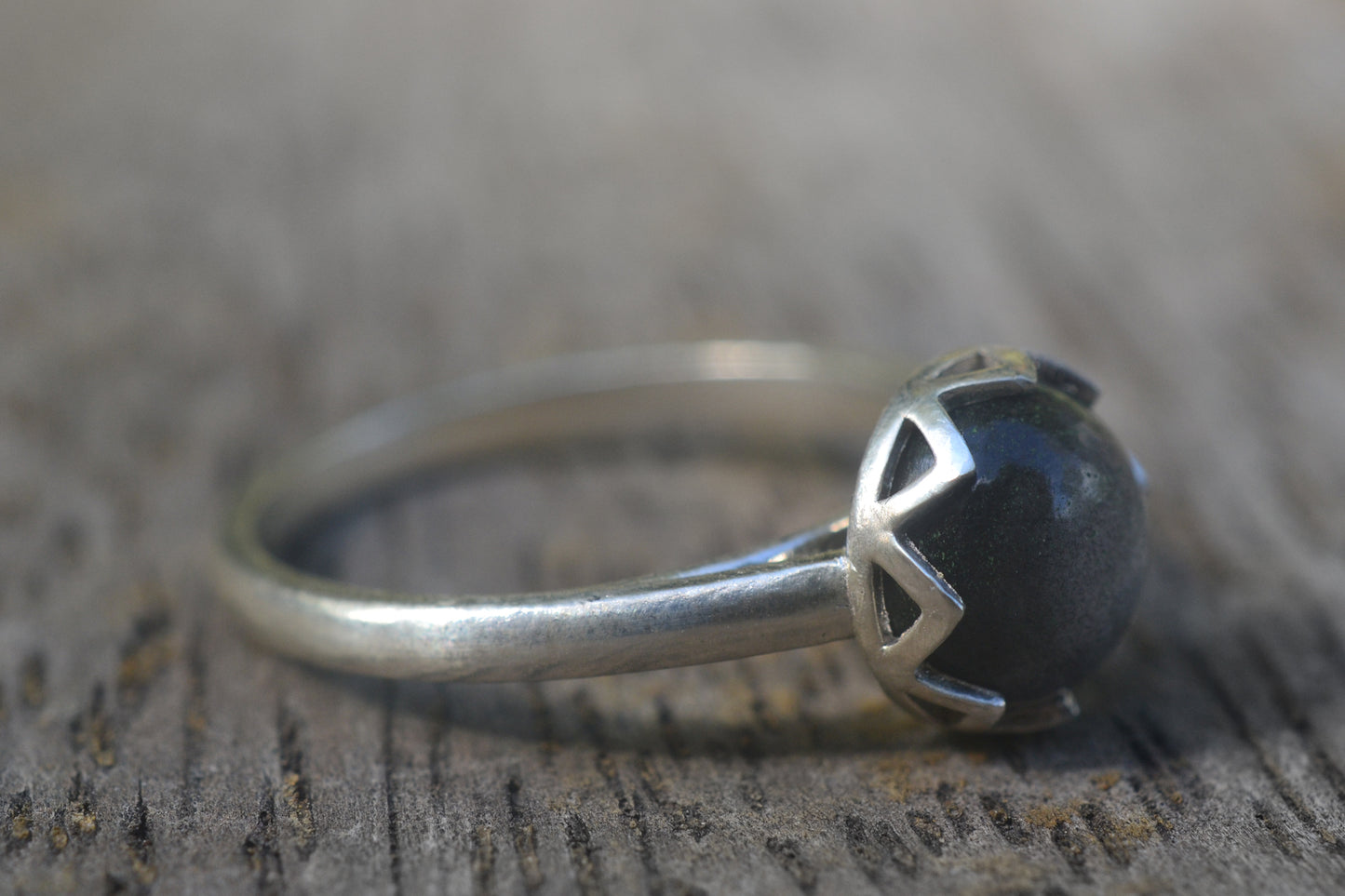 Natural Silver Obsidian Gemstone Ring in Sterling