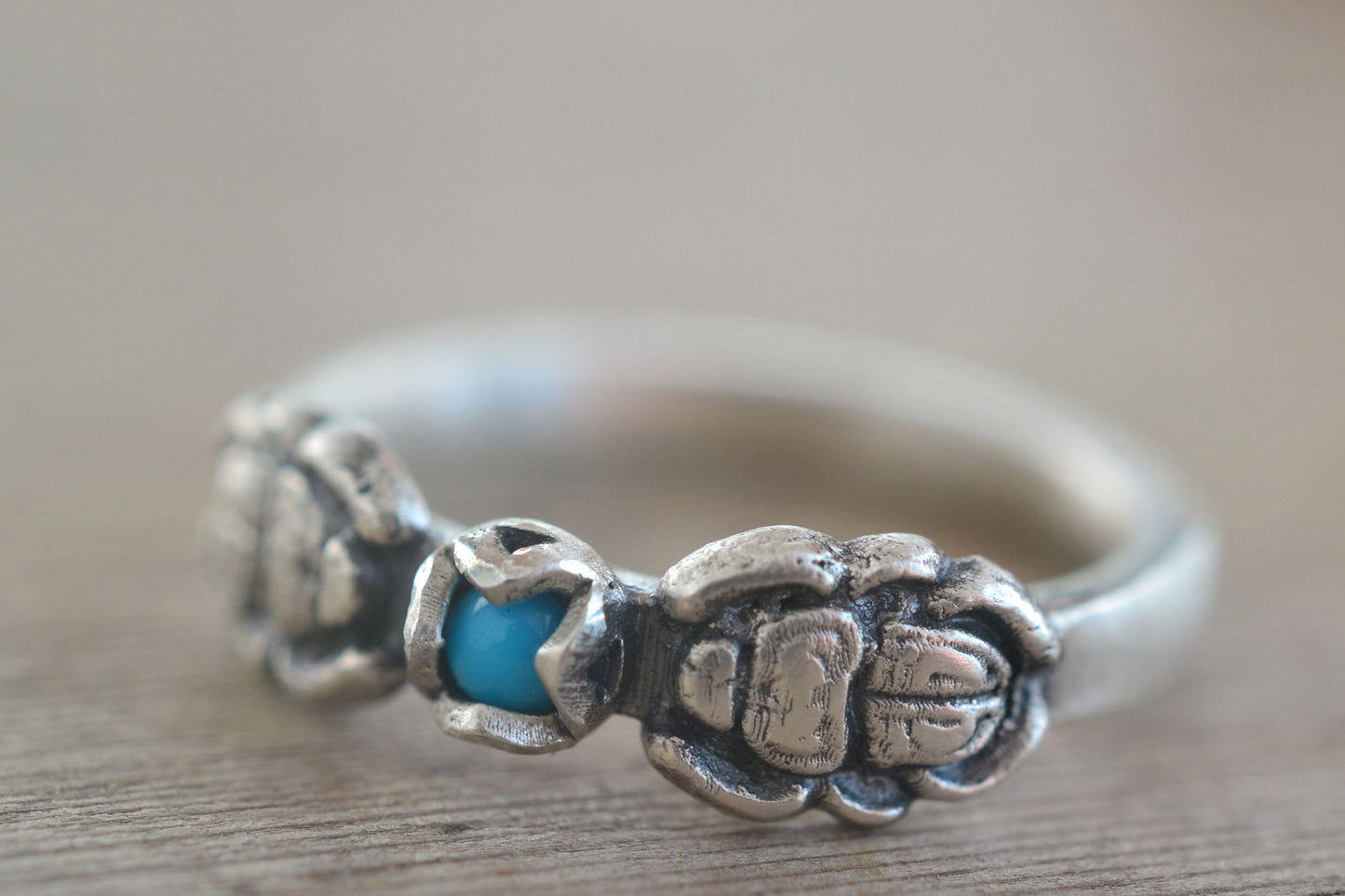 Silver Scarab Ring with Turquoise Gemstone