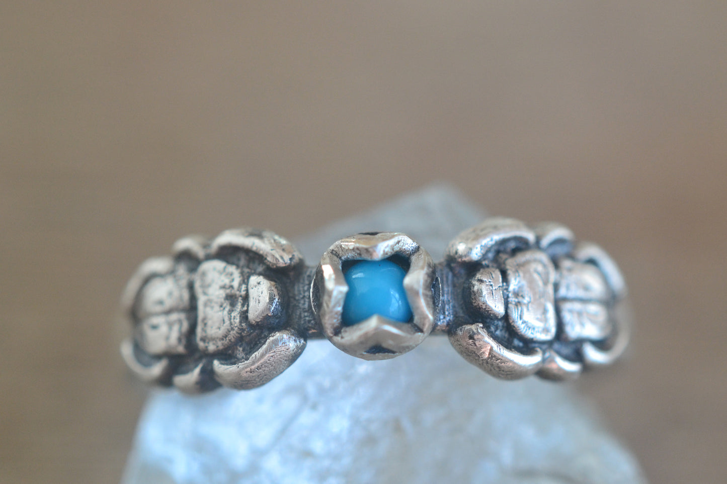 arizona turquoise ring with silver scarabs