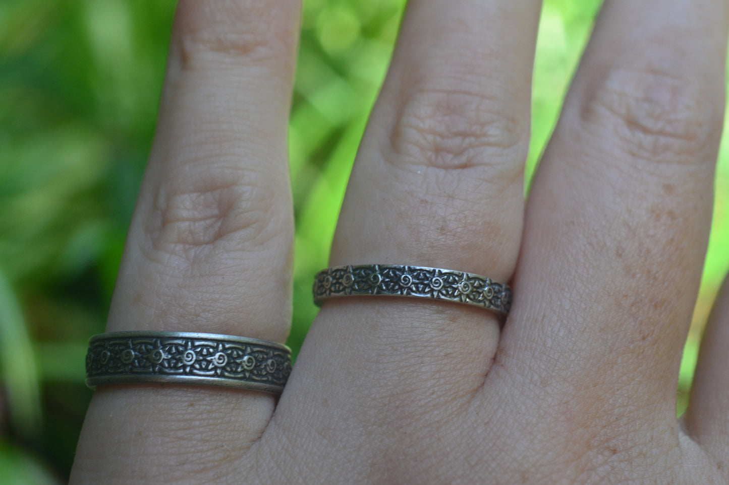 Oxidised SIlver Sun Couples Wedding Band Set