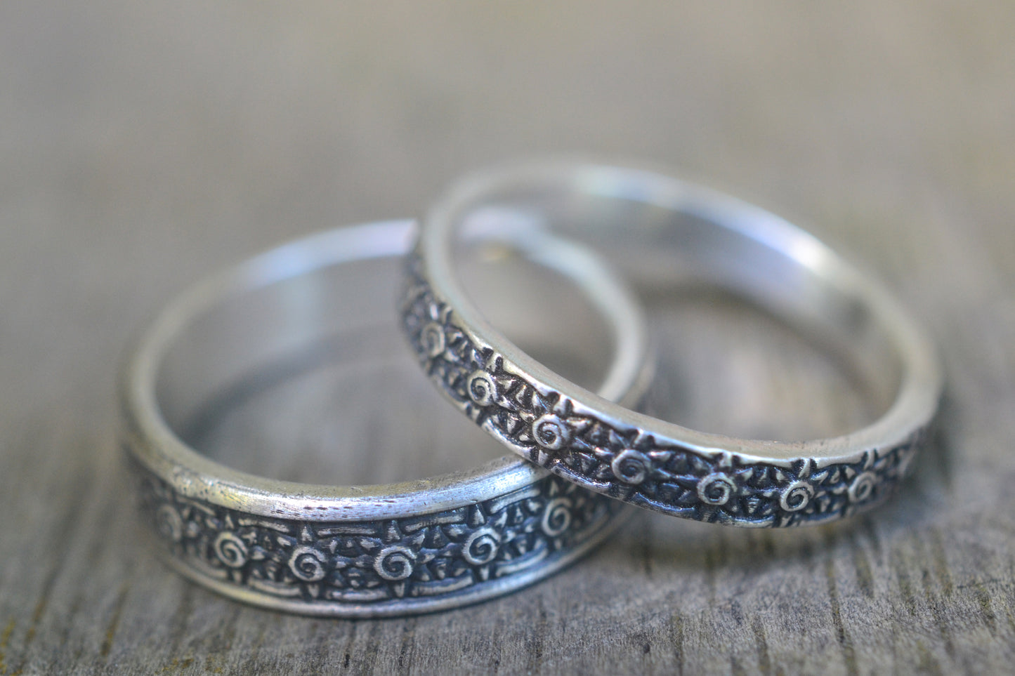 Silver Sun Wedding Band Set For Couples