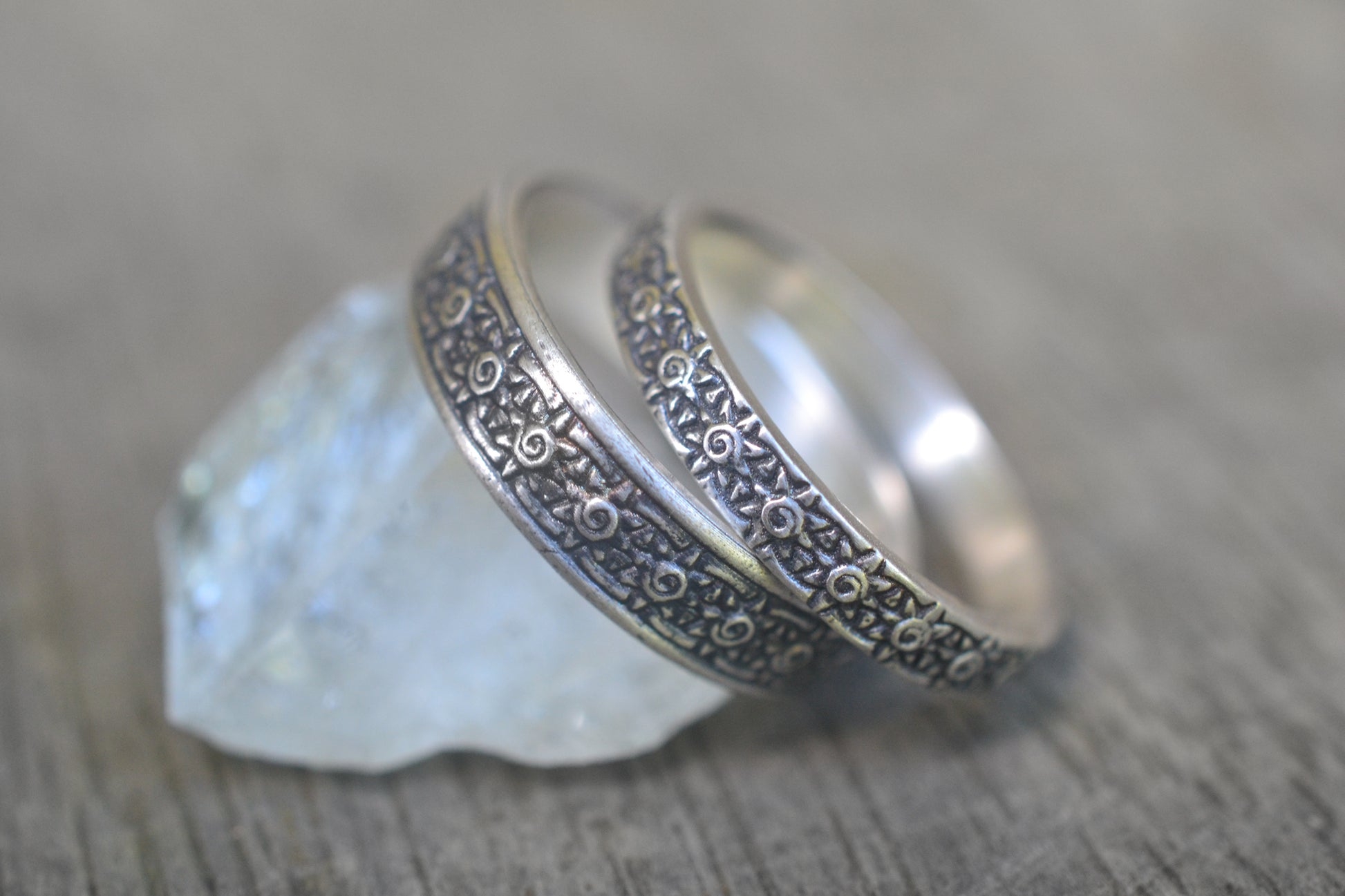 His & Hers Oxidised Silver Sun Wedding Ring