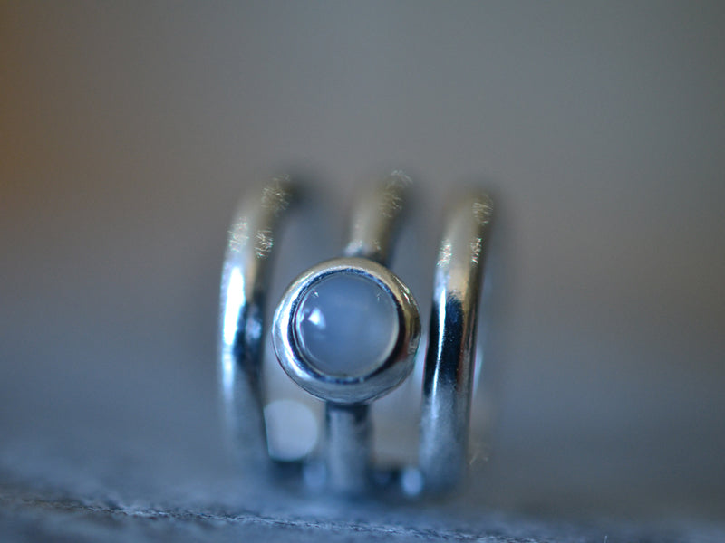 Simple Grey Moonstone Crystal Ear Cuff in Sterling Silver