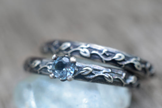 Elven Style Leaf Wedding Set With Sky Blue Topaz