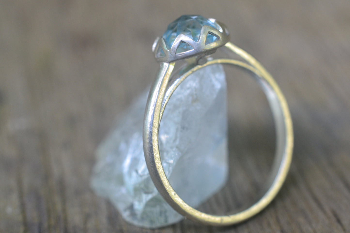 Silver Cathedral Engagement Ring With Blue Topaz