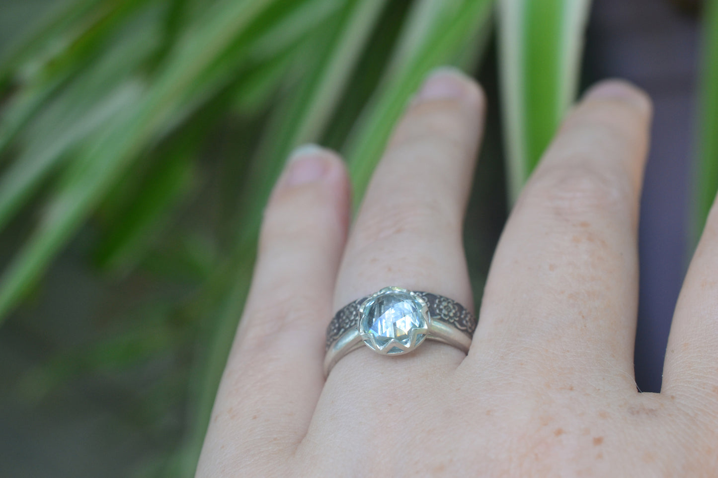 Wildflower Bridal Set With Pale Blue Gemstone