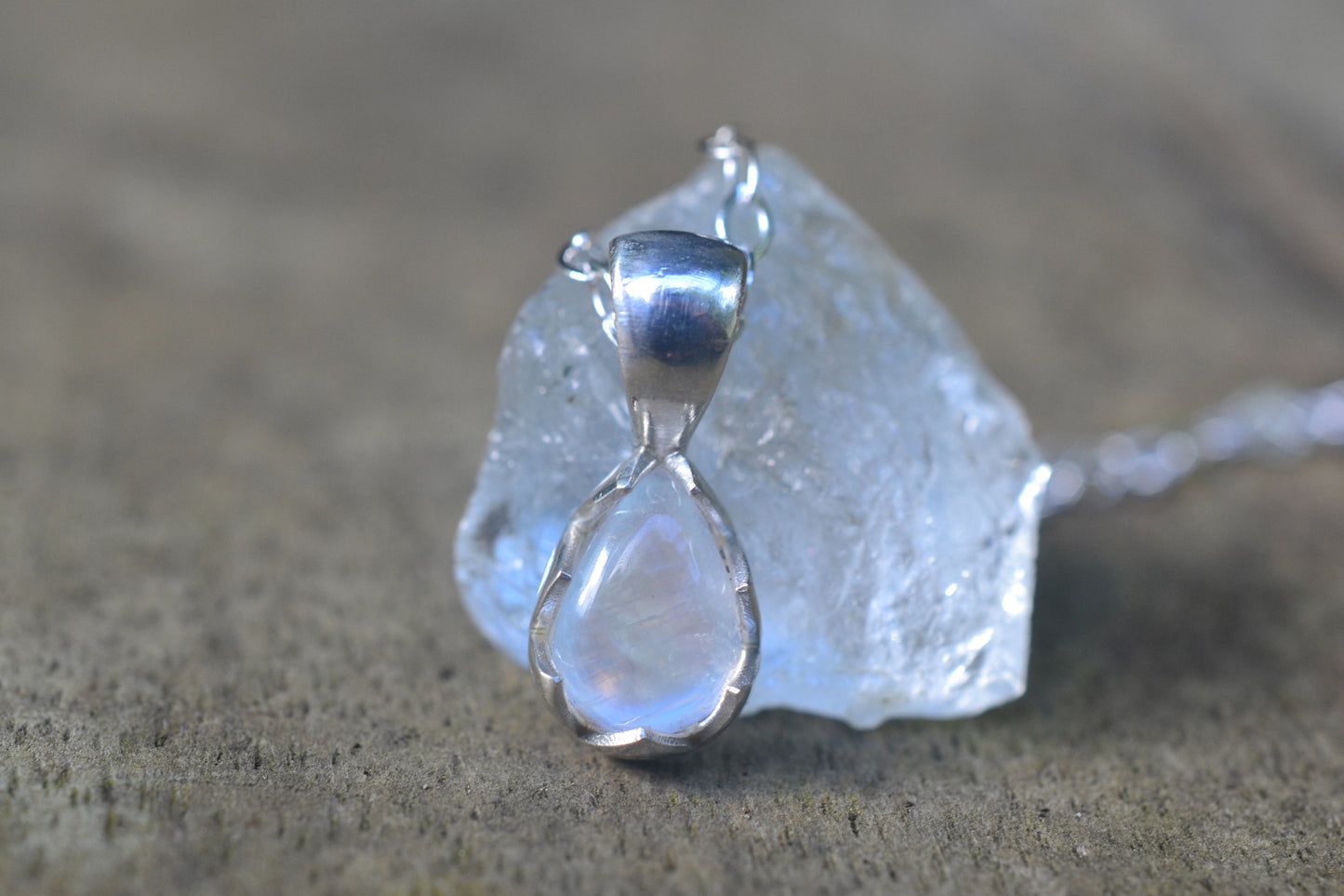 natural rainbow moonstone pendant in sterling