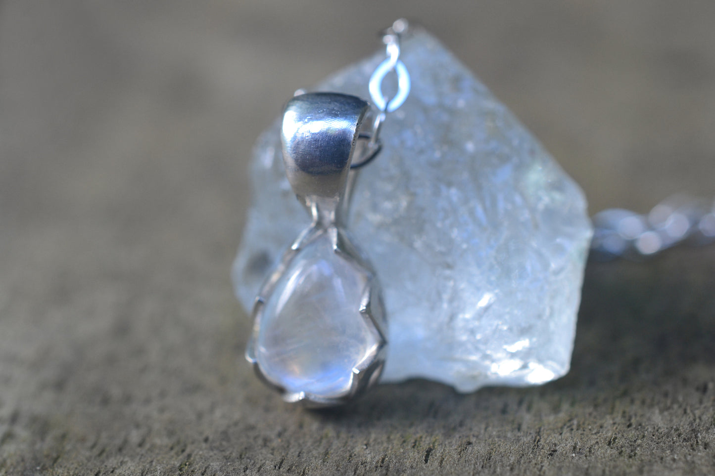 pear cut rainbow moonstone necklace with silver chain