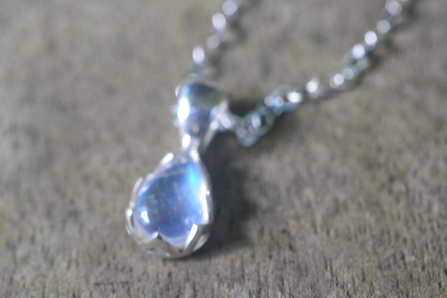 10mm x 7mm teardrop rainbow moonstone necklace