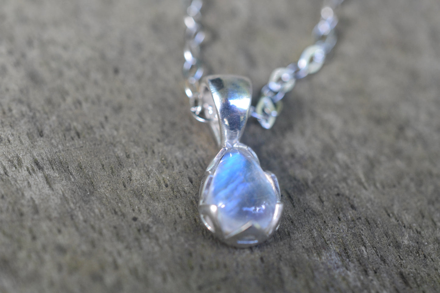 simple rainbow moonstone pear pendant