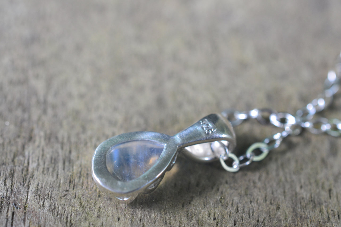 925 silver teardrop rainbow moonstone necklace