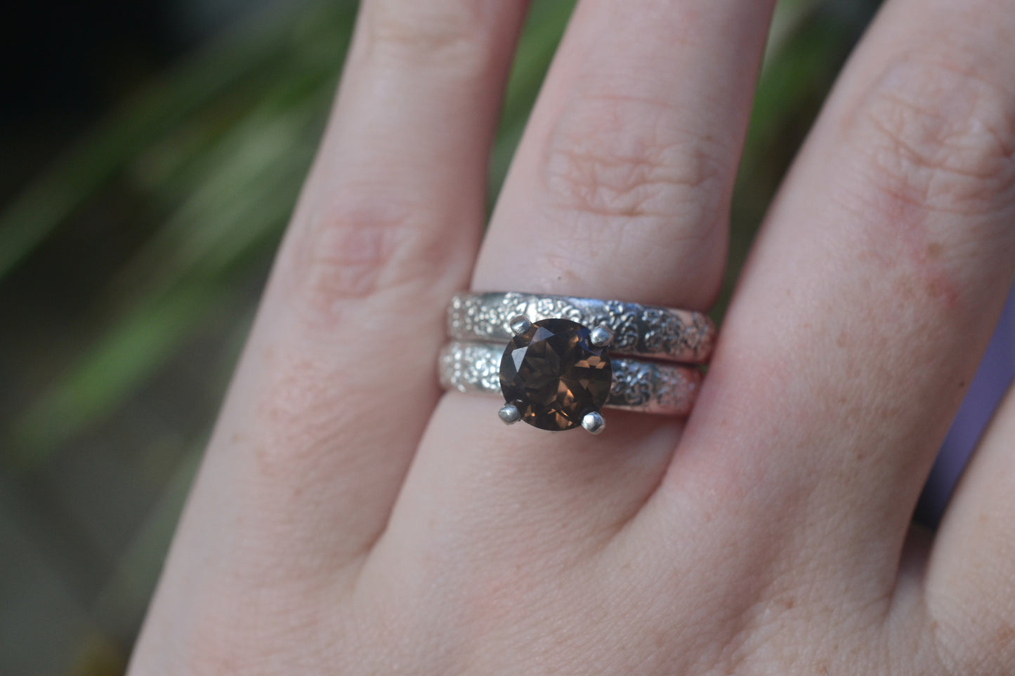 Chocolate Smoky Quartz Wedding Set in Silver