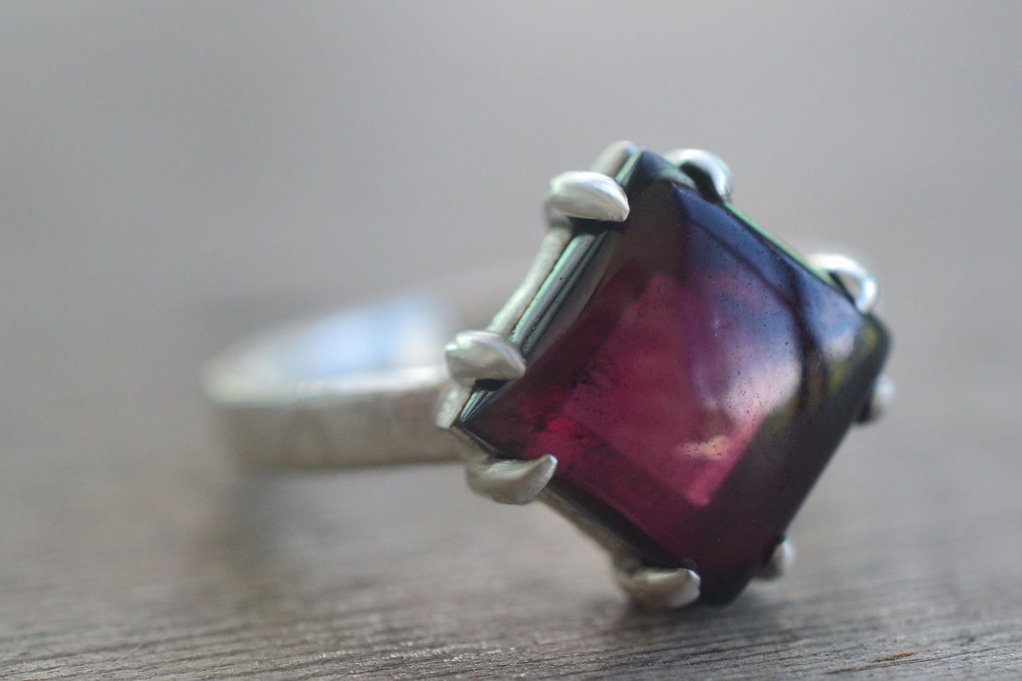 Square Garnet Ring in 925 Sterling Silver