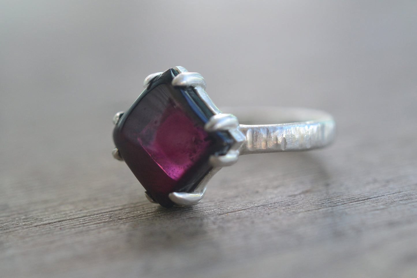 Natural Garnet Crystal Statement Ring in Silver