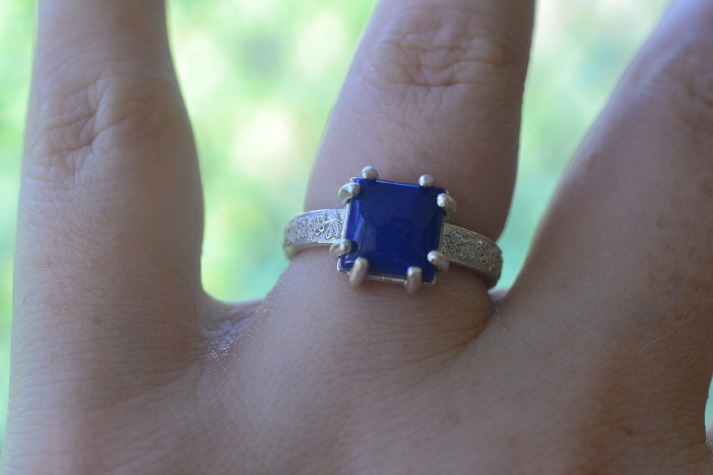 8mm Square Lapis Statement Ring in 925 Sterling Silver