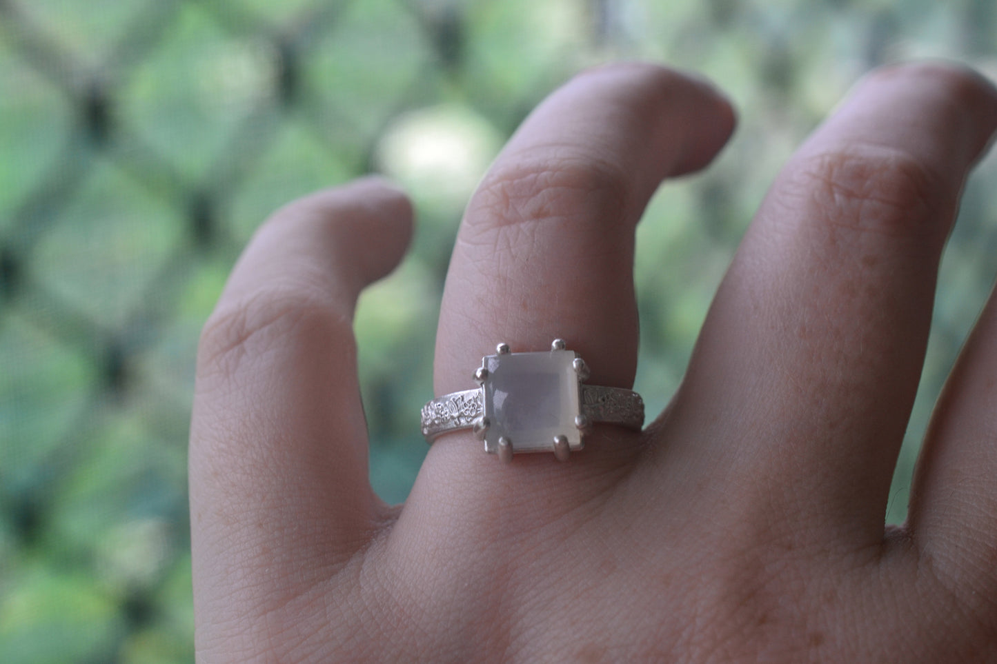 Prong Set Square Moonstone Ring in Silver