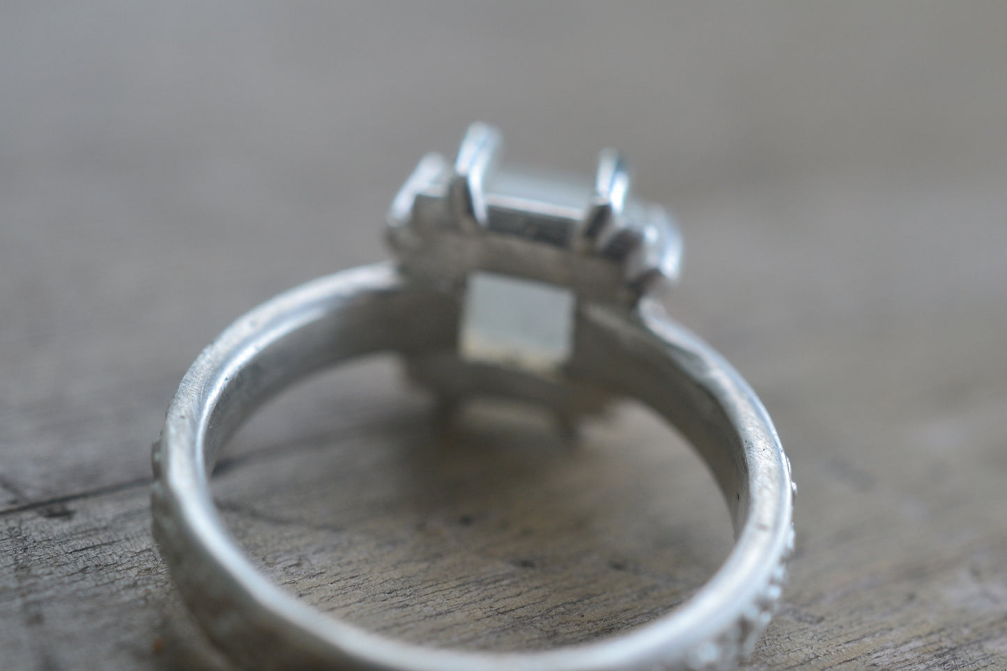 Open Backed Silver Ring With Square Moonstone