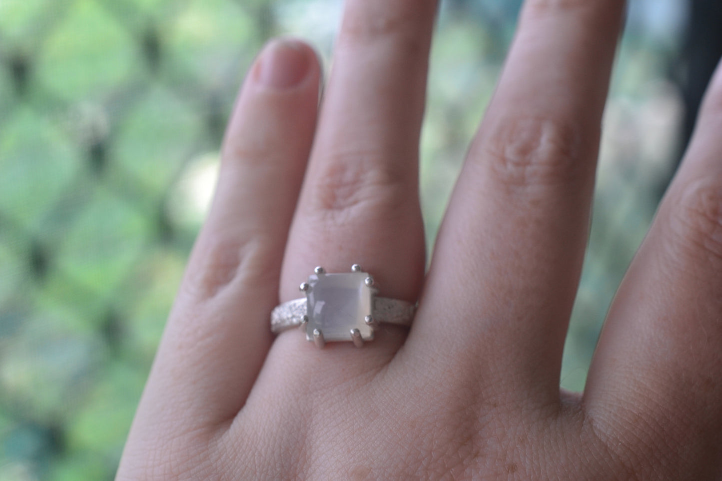 925 Silver Ring With Natural 8mm White Moonstone