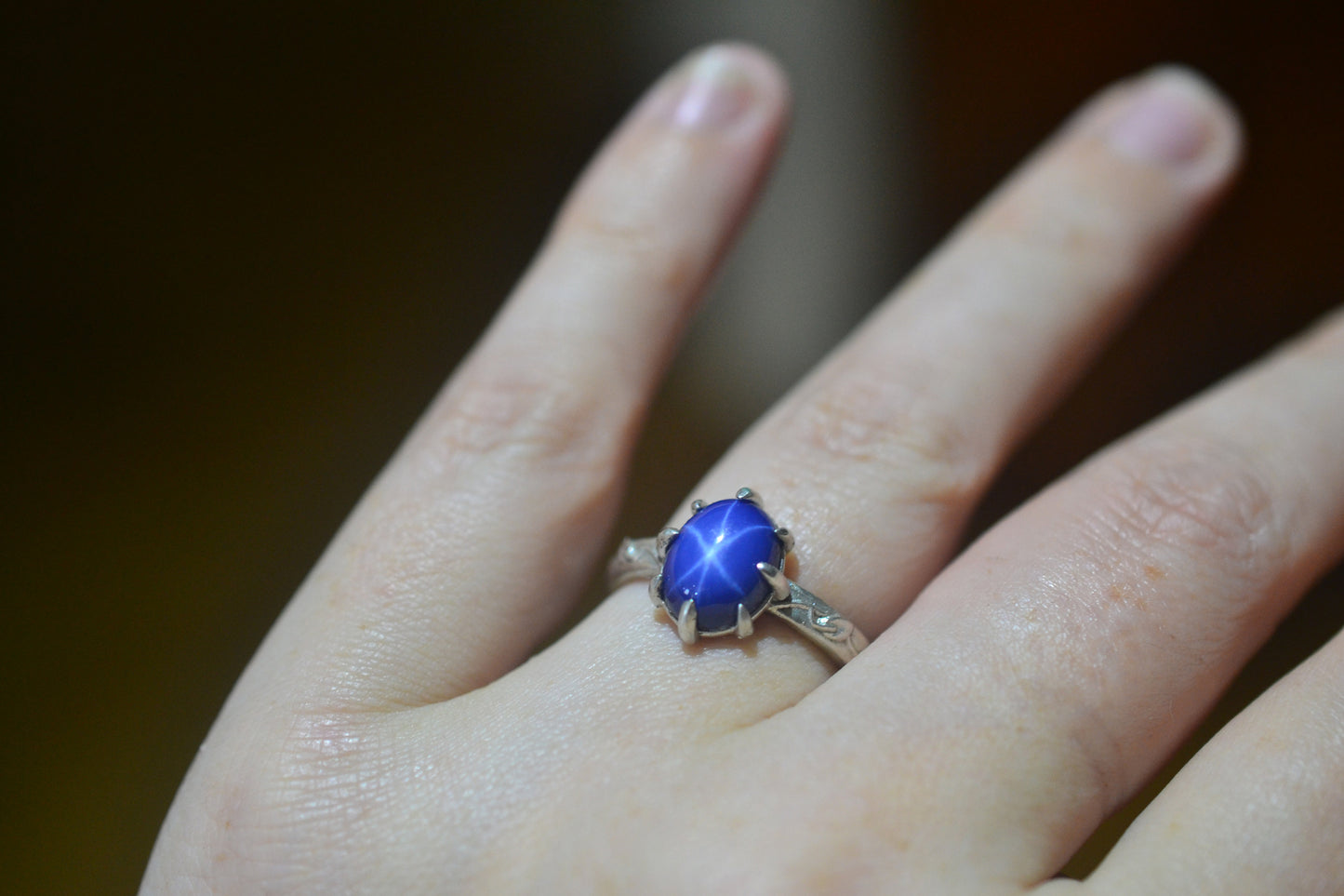 Blue Star Sapphire Statement Ring in Silver