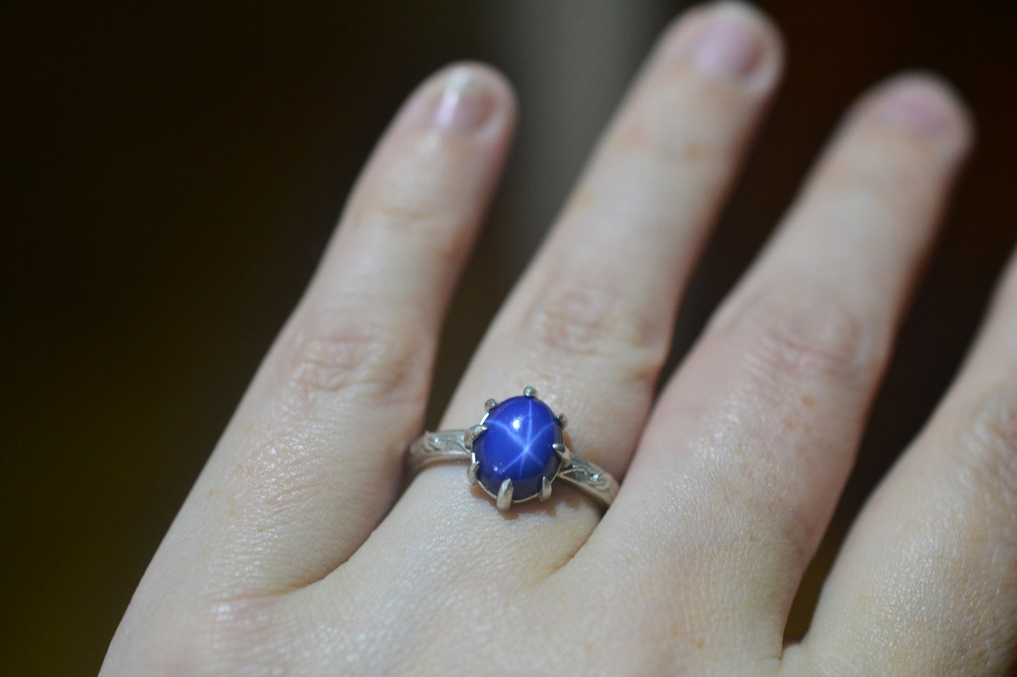 Blue Star Sapphire Ring With Asterism 