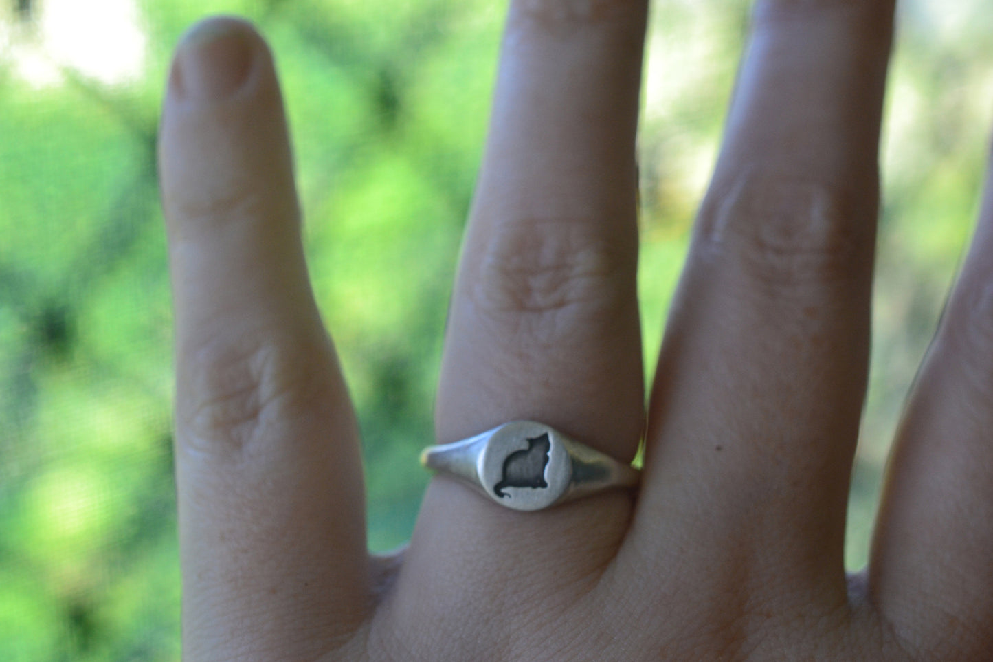 Minimalist Sterling Silver Signet Ring With Cat