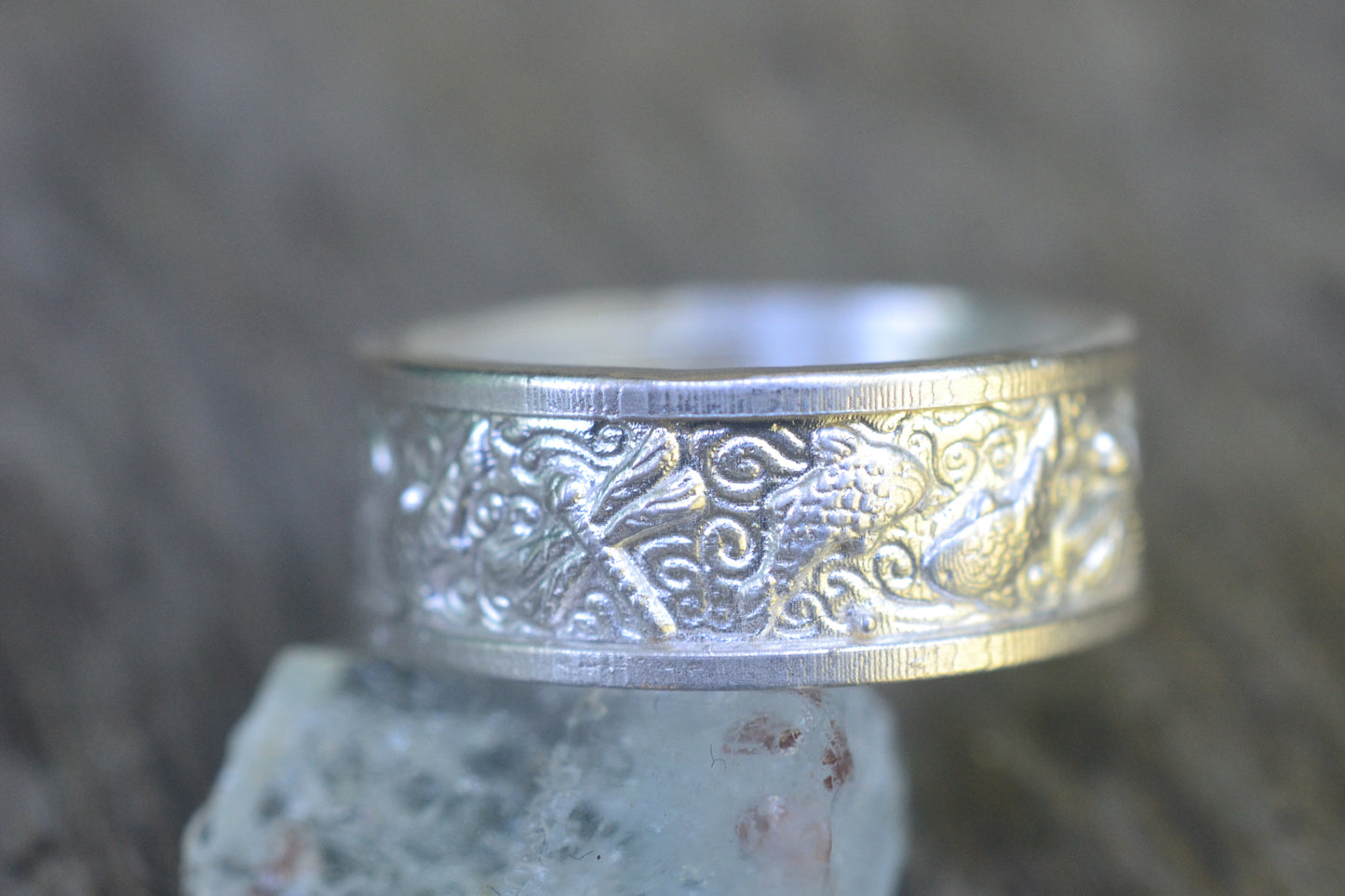 Sterling Silver Dragonfly & Koi Marriage Band