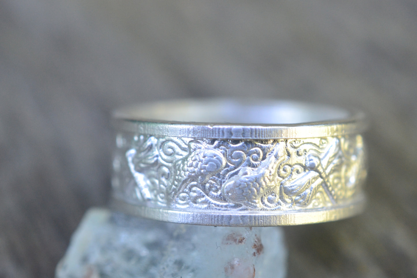 Silver Koi Carp Ring With Dragonflies